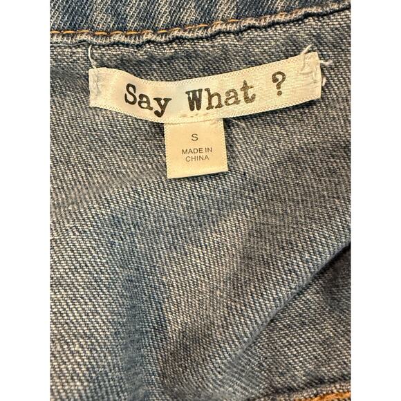 Say What? Women’s Distressed Jean Jacket Size Small Oversized Grunge Denim - Picture 2 of 10